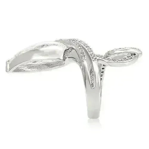 0W253 Rhodium Brass Ring – 23x11mm AAA Clear CZ Statement Piece