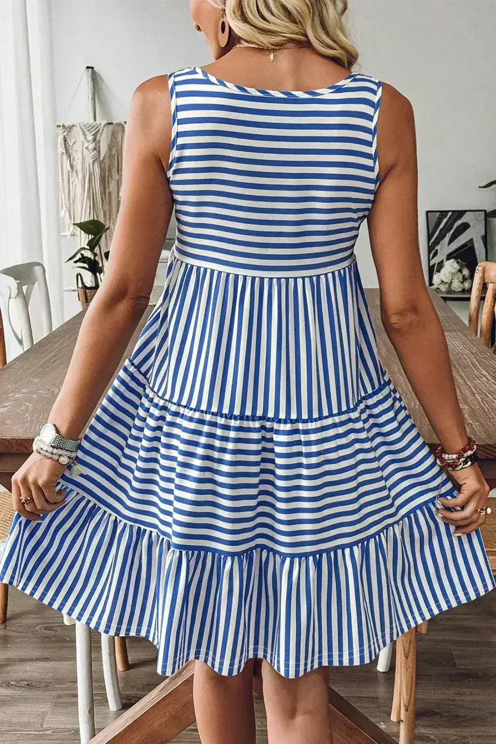Black Stripe U Neck Sleeveless Loose Fit Mini Dress