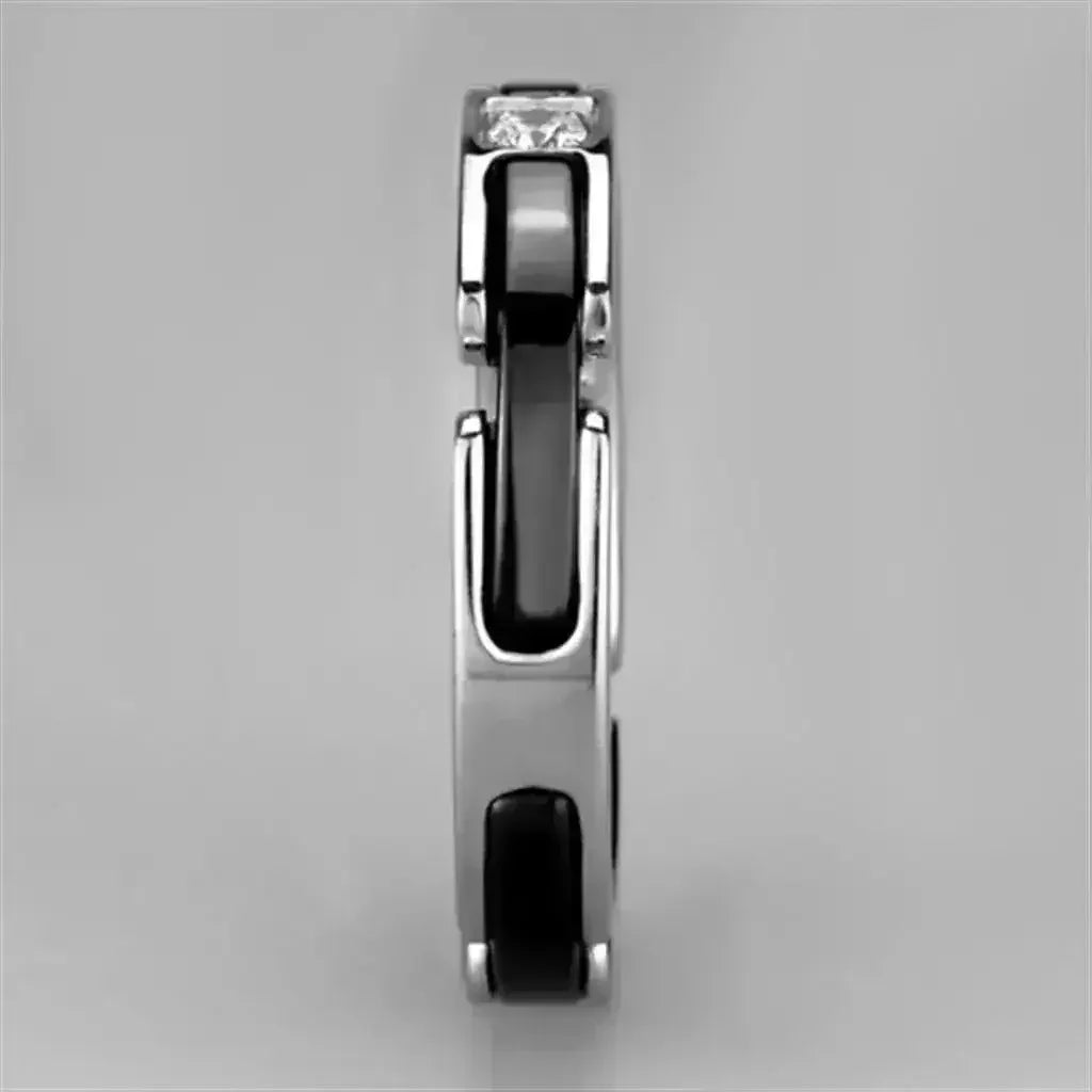 3W962 Stainless Steel & Ceramic Ring – Sleek Modern Contrast