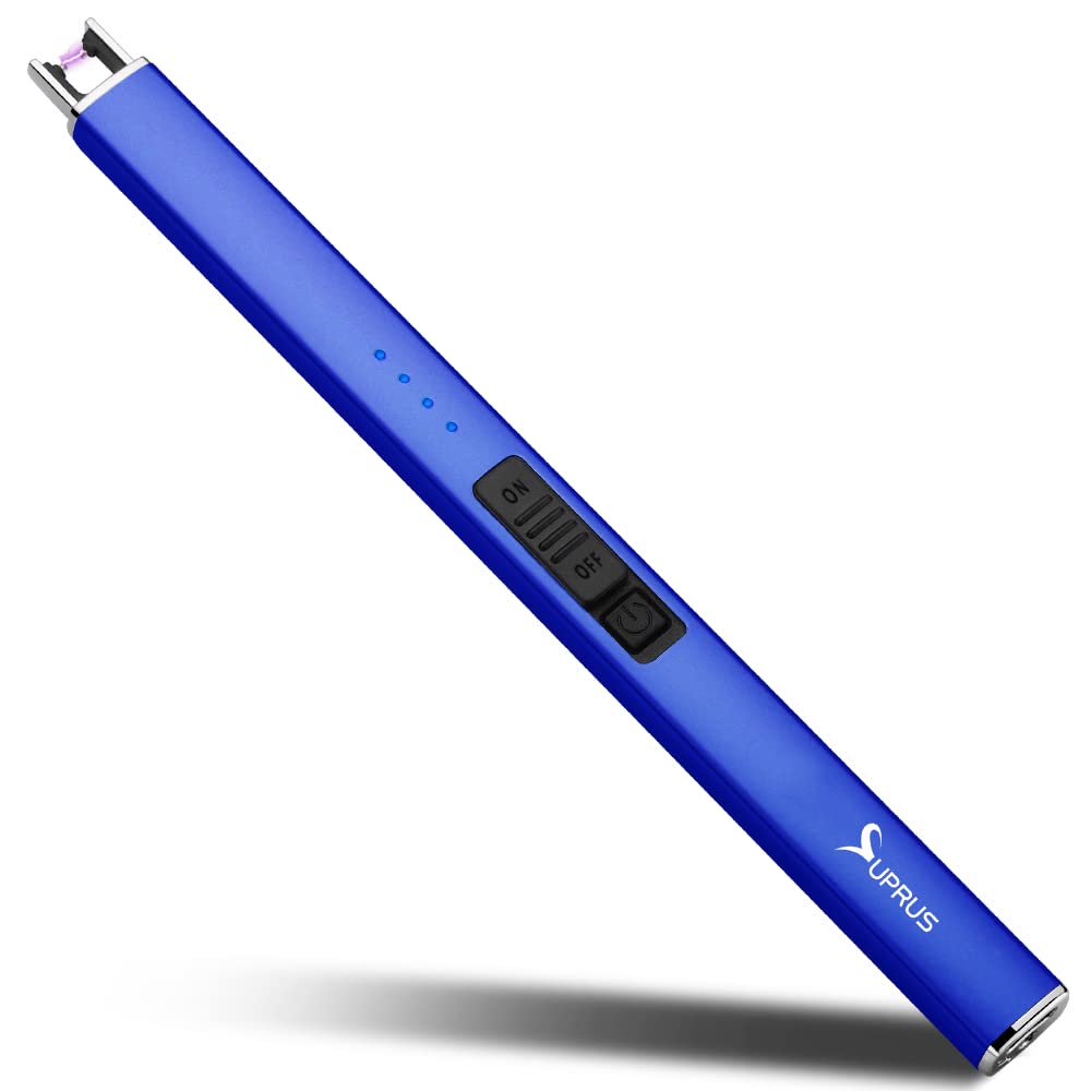 Encendedor eléctrico de arco SUPRUS, resistente al viento, sin llama, recargable por USB, con bloqueo de seguridad para vela, barbacoa, camping (Oro champán)