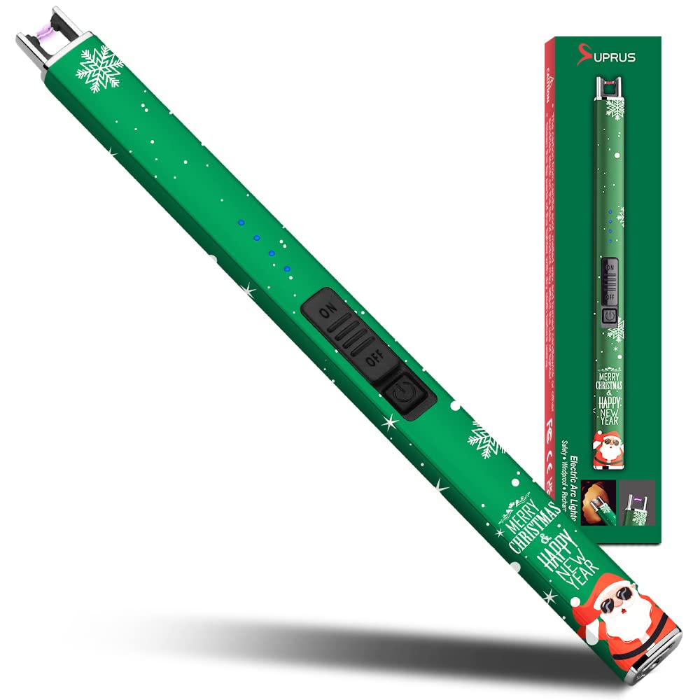 Encendedor eléctrico de arco SUPRUS, resistente al viento, sin llama, recargable por USB, con bloqueo de seguridad para vela, barbacoa, camping (Oro champán)
