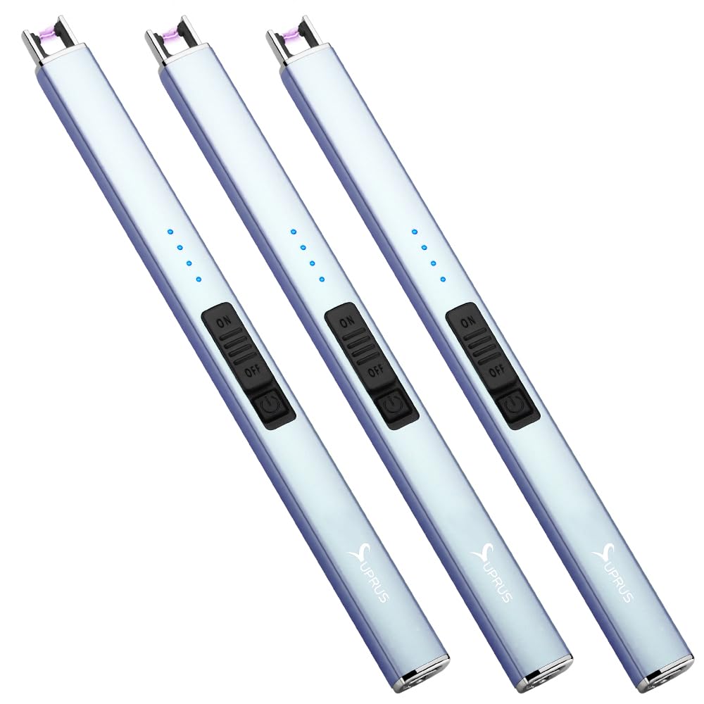 Encendedor eléctrico de arco SUPRUS, resistente al viento, sin llama, recargable por USB, con bloqueo de seguridad para vela, barbacoa, camping (Oro champán)