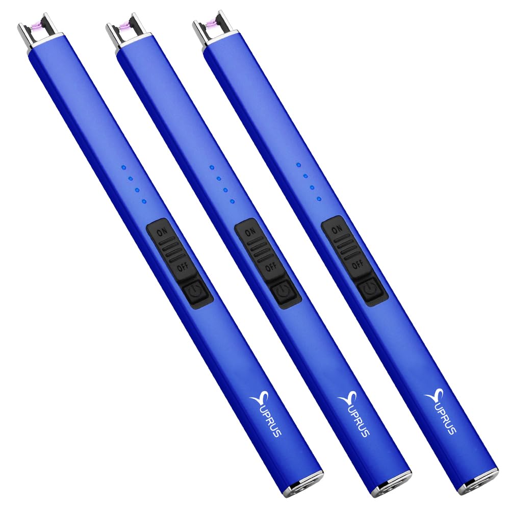 Encendedor eléctrico de arco SUPRUS, resistente al viento, sin llama, recargable por USB, con bloqueo de seguridad para vela, barbacoa, camping (Oro champán)