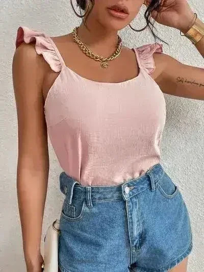 Backless Ruffled Scoop Neck Tank
