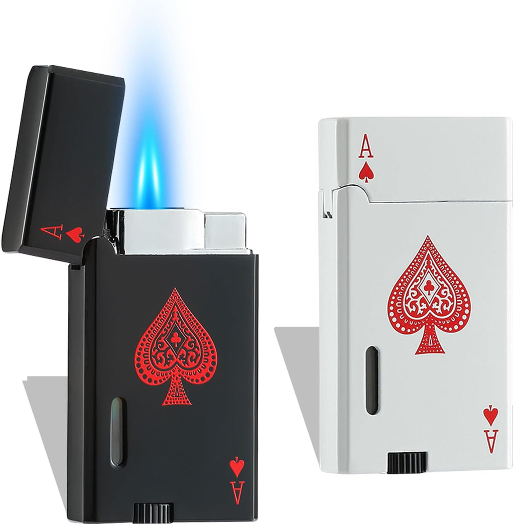 Ace Classic Encendedor de Antorcha de Butano, Encendedor de Tarjeta Recargable con Doble Llama de Chorro y Ventana Visible, Regalo Ideal para Hombres y Mujeres, Sin Butano (Negro+Blanco)