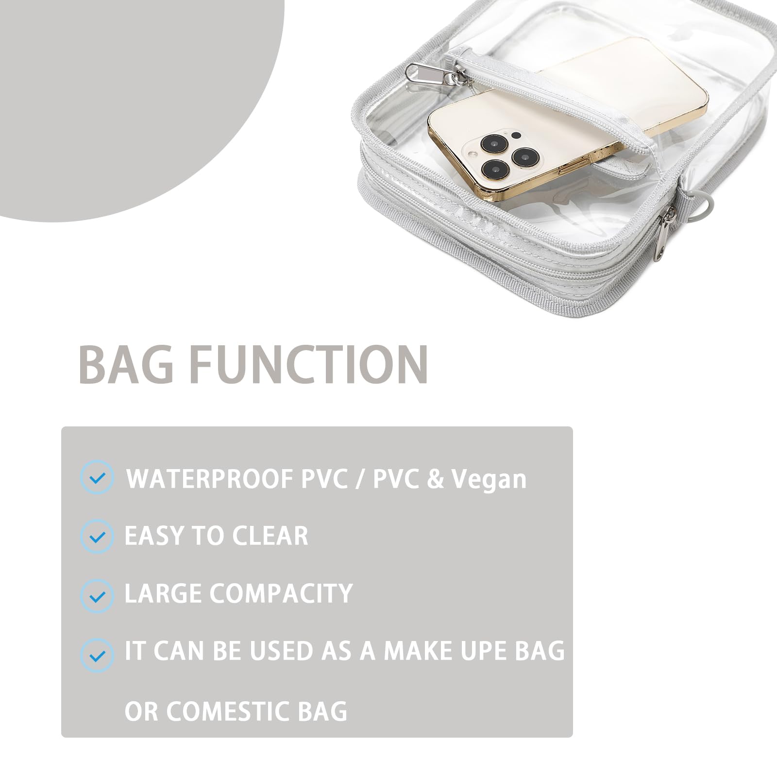 FARMARK Clear Stadium Approved Crossbody Bag Small Grey 6.7x2.4x8.7in