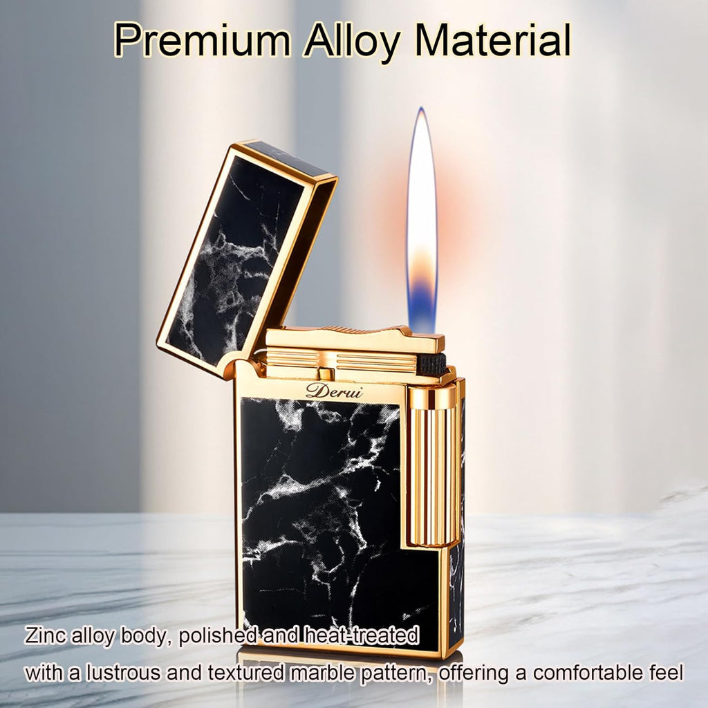 Encendedor de butano inflable clásico, encendido lateral de metal, encendedores de llama suave, encendedor de butano recargable (sin gas), unisex para hombres y mujeres (negro A)