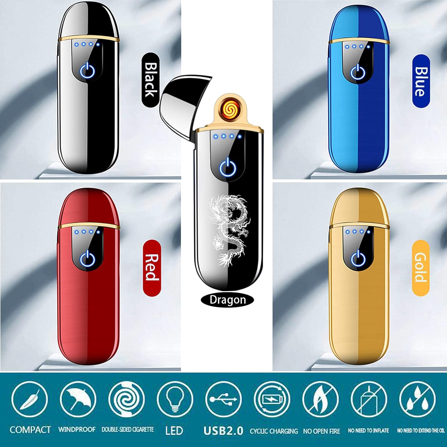 Dragon Smart Encendedor electrónico – Mini USB recargable, resistente al viento, sin llama, encendedor de plasma de encendido táctil con indicador de encendido