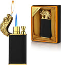 Encendedor mágico de dragón de doble llama, soplete recargable de butano con chorro intercambiable a prueba de viento y fuego suave, regalo creativo de doble llama para hombres (negro, sin gas)