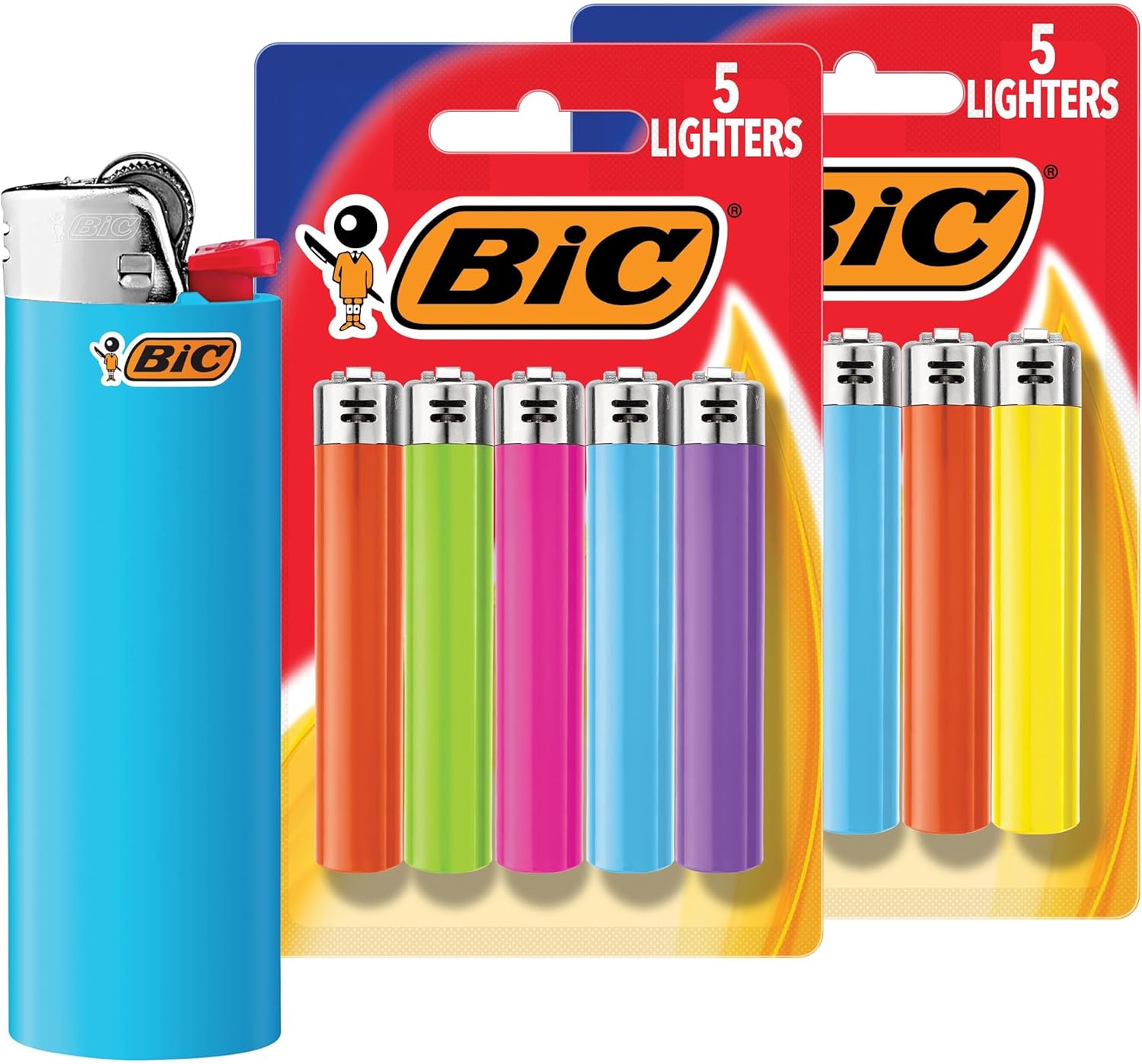BIC Maxi encendedores de bolsillo, fiables y duraderos, varios colores, paquete de 10 (los colores pueden variar)