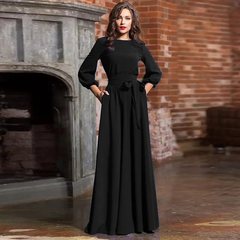 Bohemian Long Sleeve Maxi Dress with Lantern Sleeves