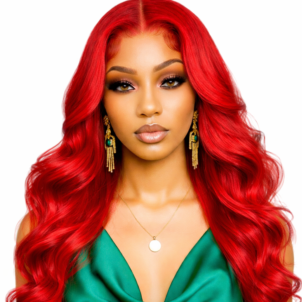 Red Glueless Straight 24' HD Lace Frontal Human Hair Wigs Body Wave | Zernabella