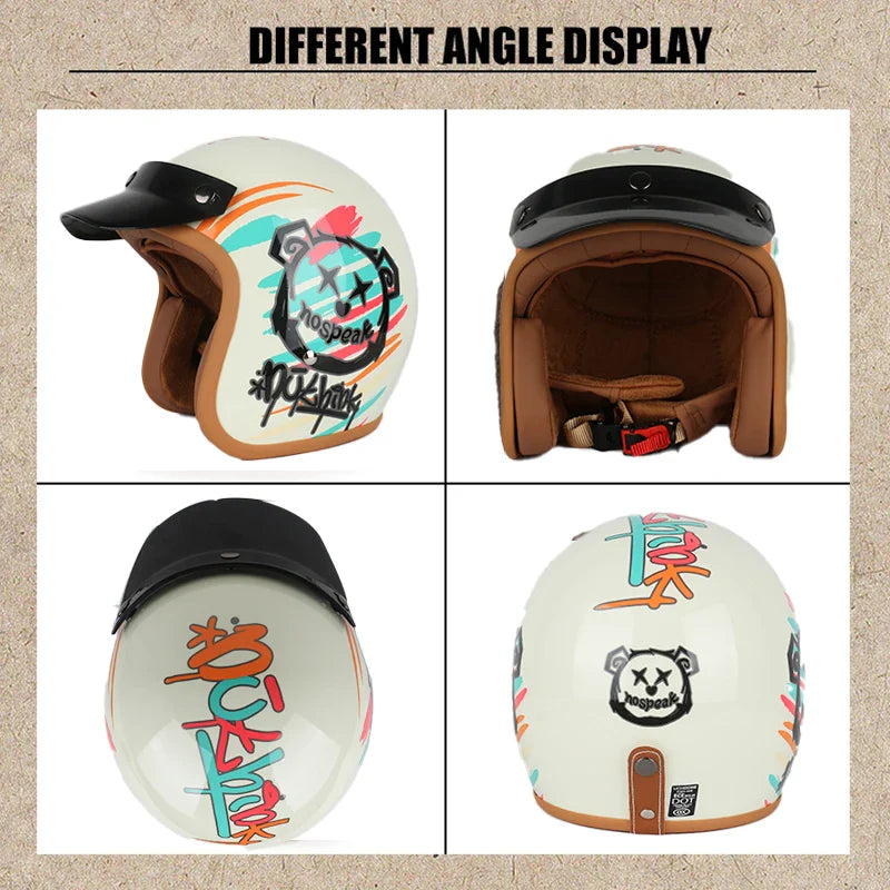 NOSPEAK Retro Motorcycle Helmet + 1 Goggles free