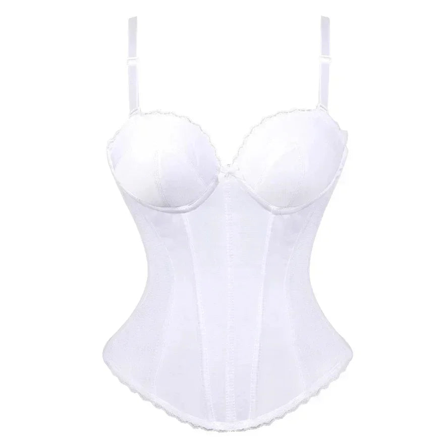 Black White Overbust Corset Top Cotton Bustier with Adjustable Straps Wedding Lingerie Body Shaper Underwear