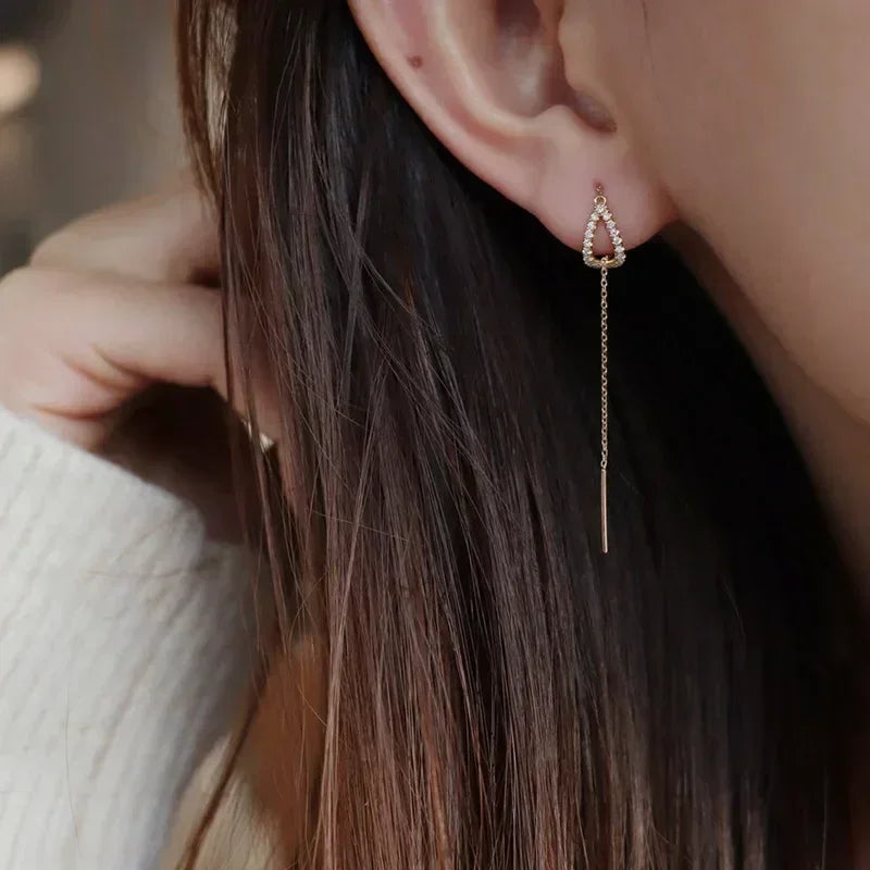 925 Silver Earring For Women Long Tassel Earrings Ear Line pendientes Fashion Zircon Star Drop Earrings