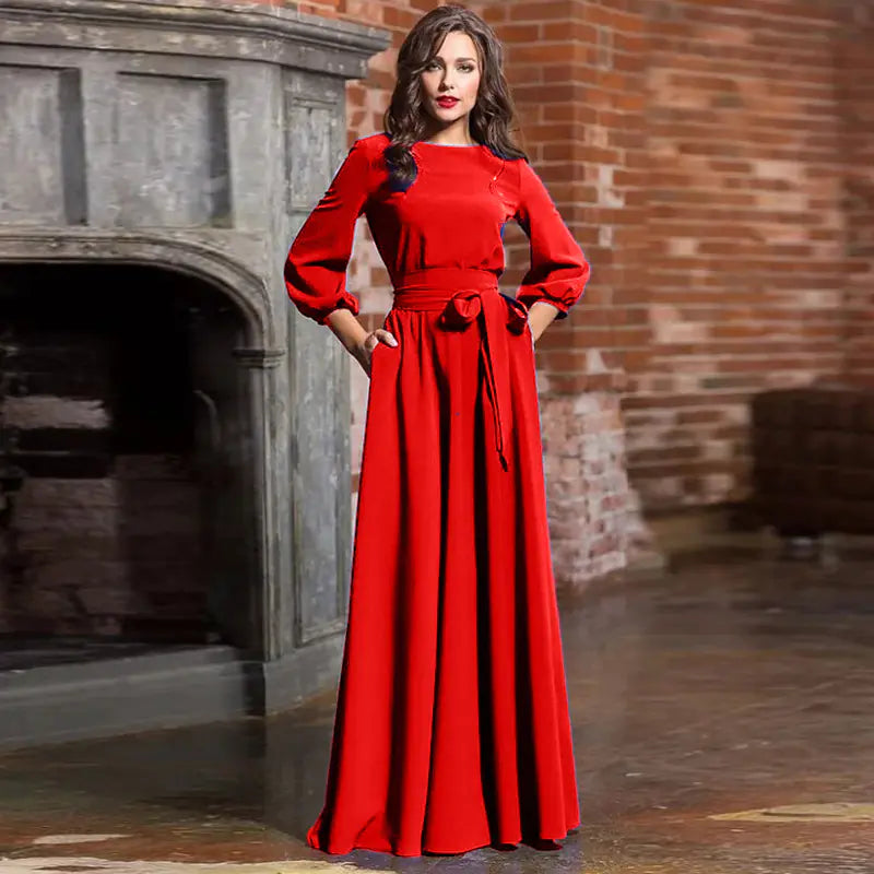Bohemian Long Sleeve Maxi Dress with Lantern Sleeves