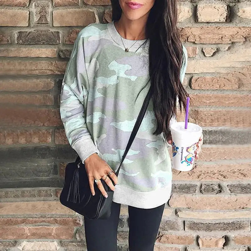 Autumn Winter Print Long Sleeve Round Neck Blouse