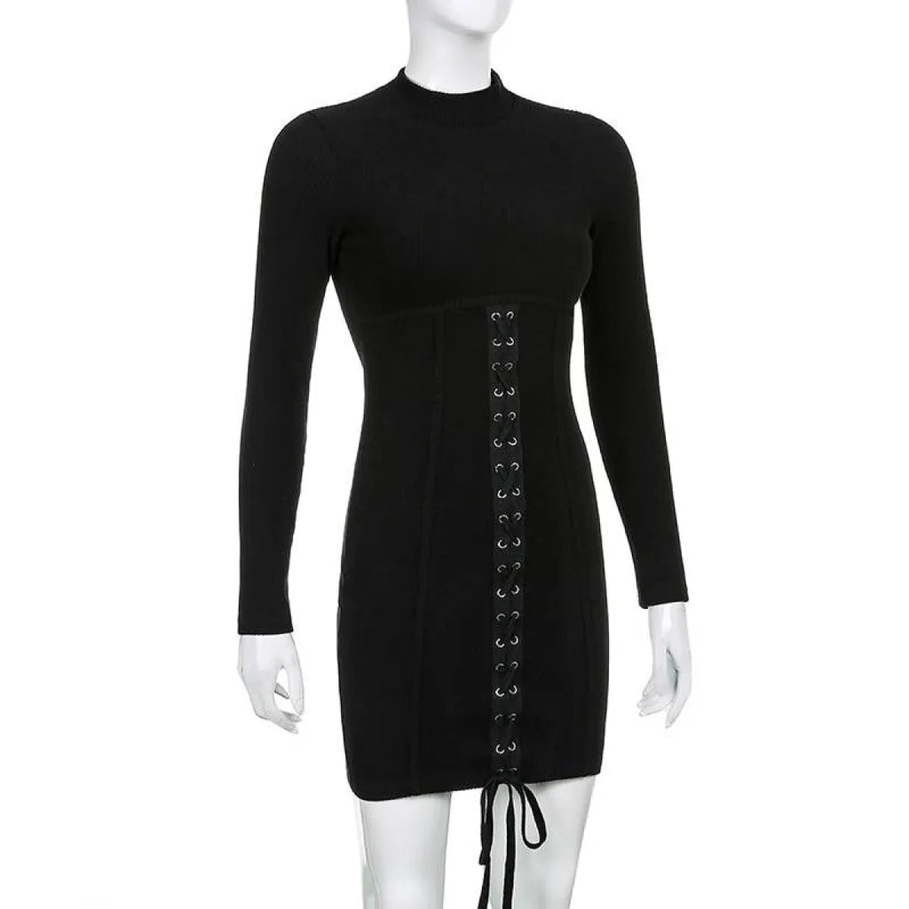 Black Tie Up Dress for Autumn