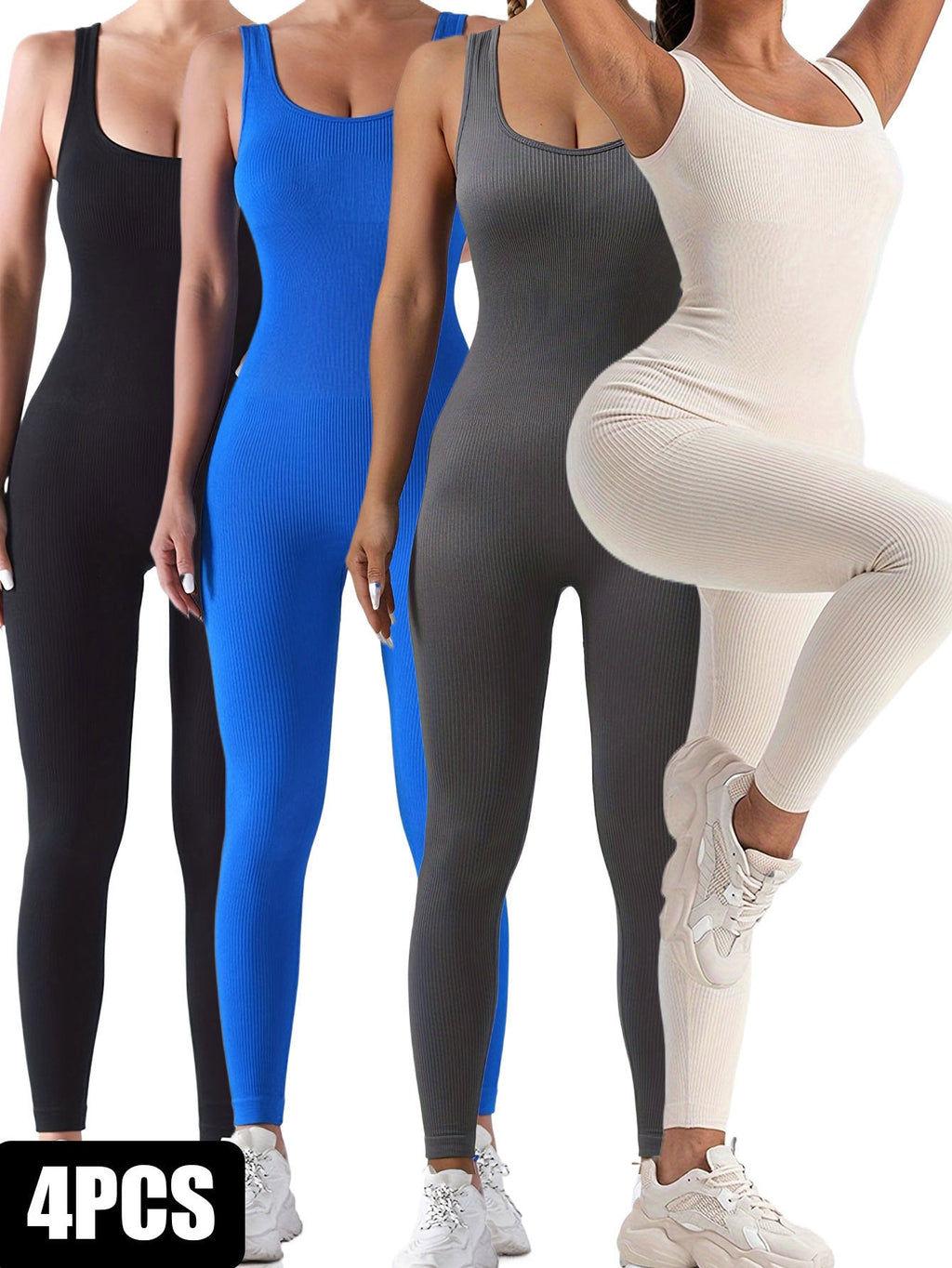 4 Pack Women’s Ribbed Sleeveless Jumpsuit