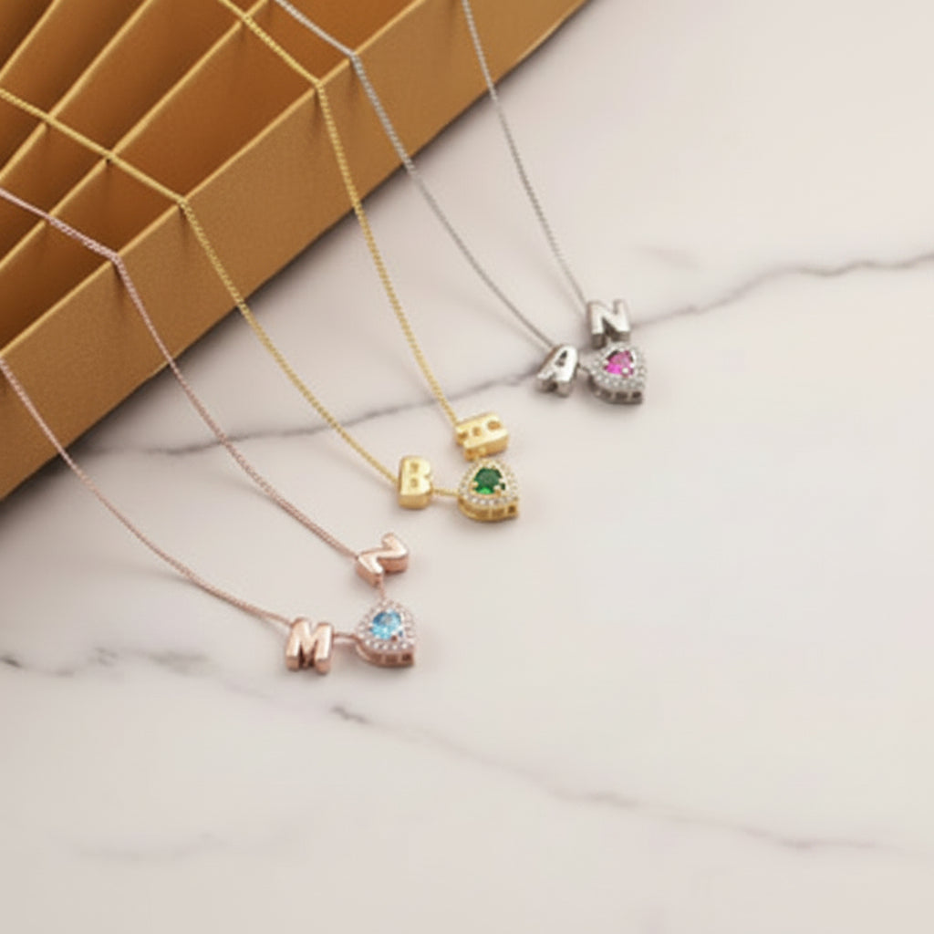 3D Letter Birthstone Bubble Necklace