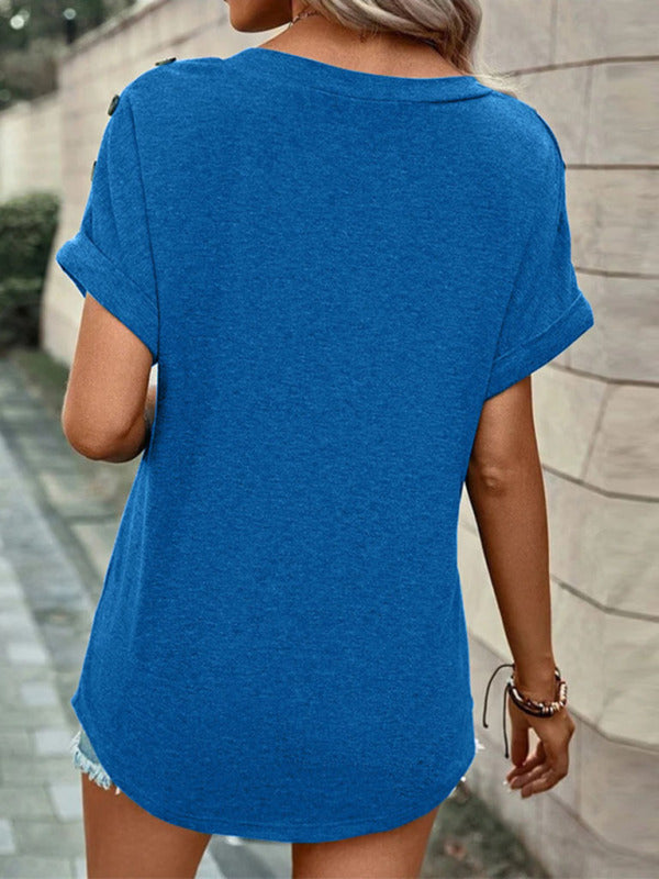 Button Front V-Neck Tank Top Sleeveless Women's Blouse