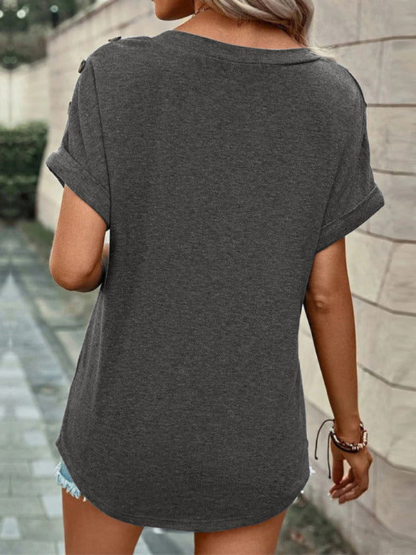 Button Front V-Neck Tank Top Sleeveless Women's Blouse