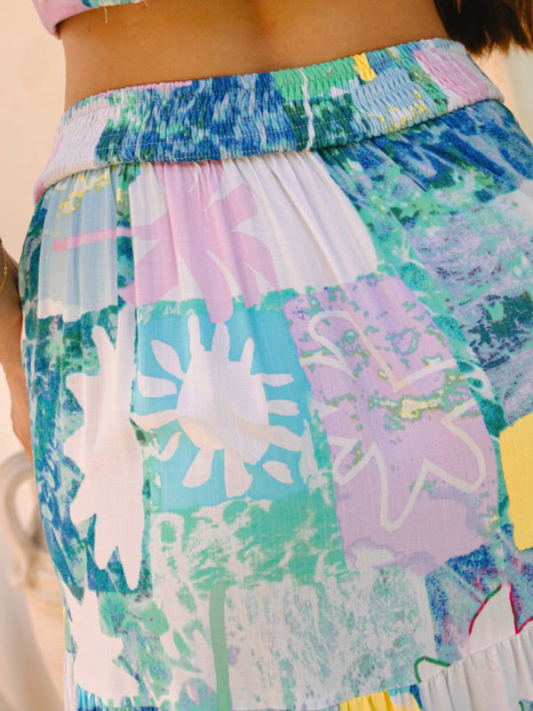 Bohemian Beach Skirt - Teal Resort Wear Flowing Maxi Skirt