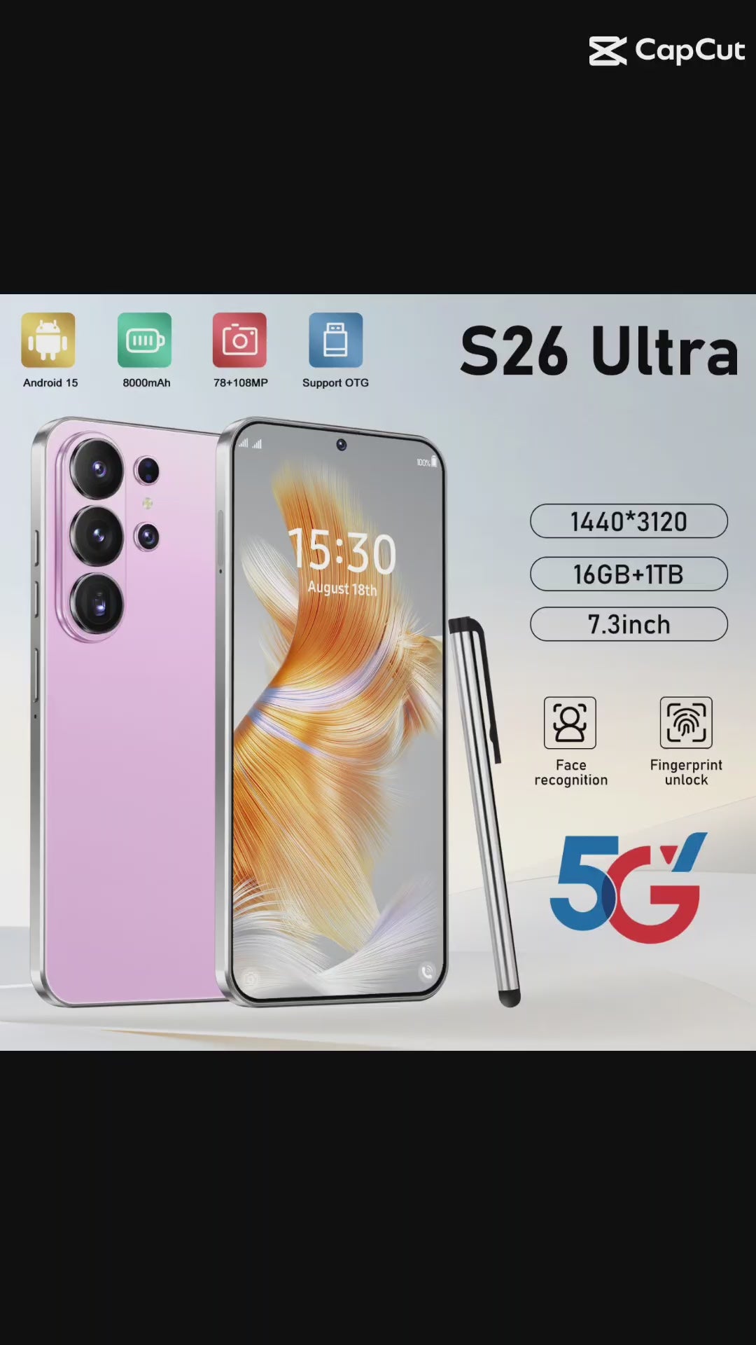 S26 Ultra 7 pulgadas 16GB+1TB Smartphone original 5G HD con CPU Decacore desbloqueado Doble tarjeta Nuevo teléfono móvil