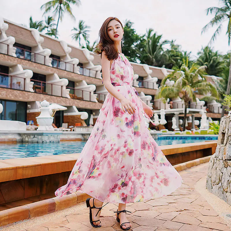 Bohemian Floral Chiffon Maxi Dress for Plus Size